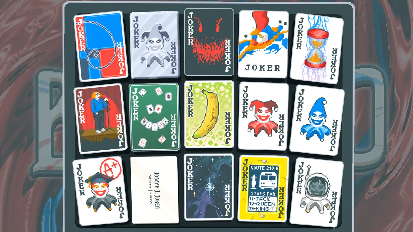 Official Balatro press kit image with the blue Blueprint Joker card at the upper left