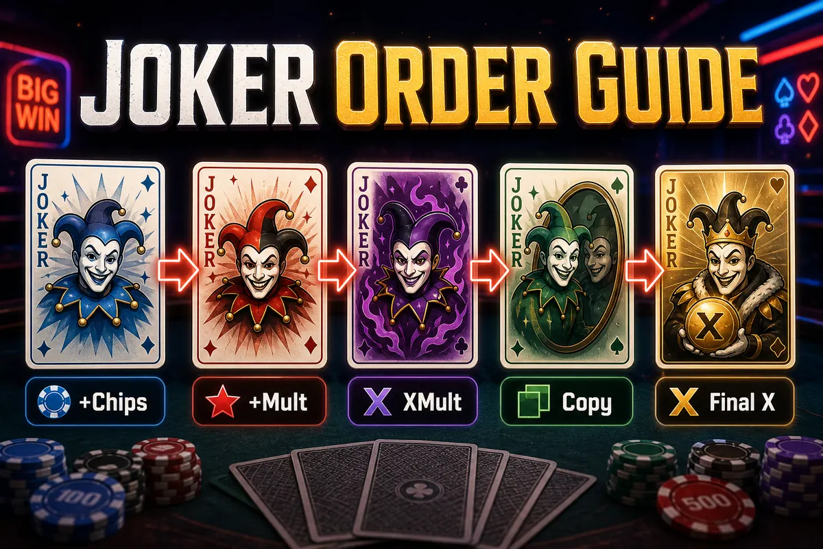 Balatro Joker order guide showing plus mult jokers before x mult jokers