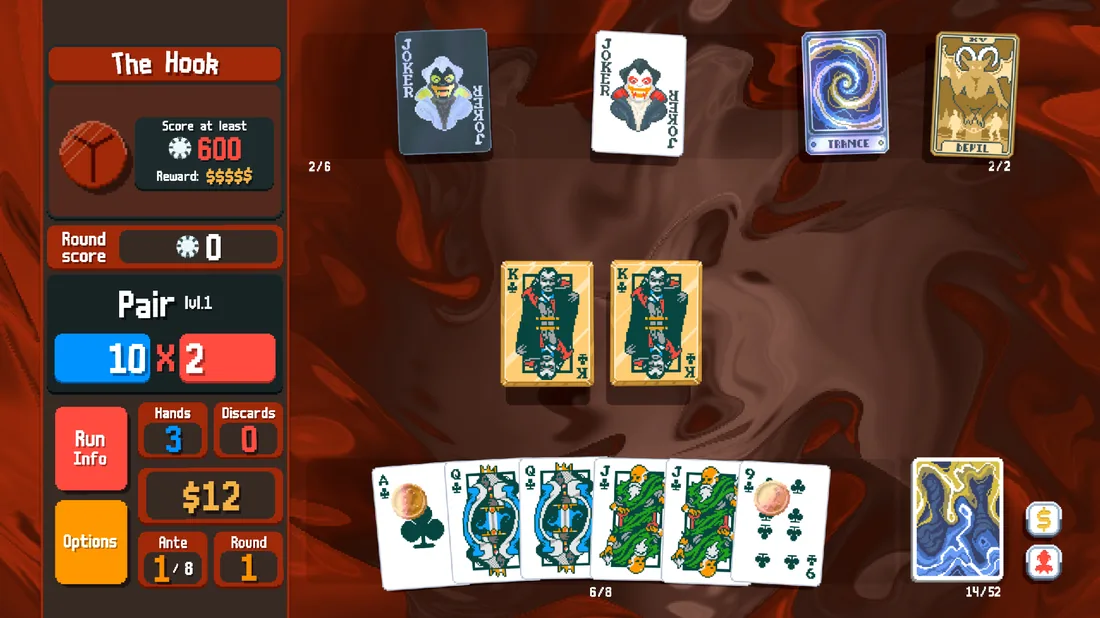 Official Balatro gameplay screenshot showing a Pair as the recognized hand